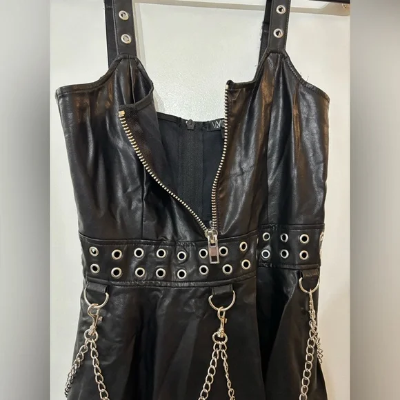 Widow Dolls Kill Black Faux Leather Mini Dress Size Small Gothic Grunge Punk - Picture 5 of 16